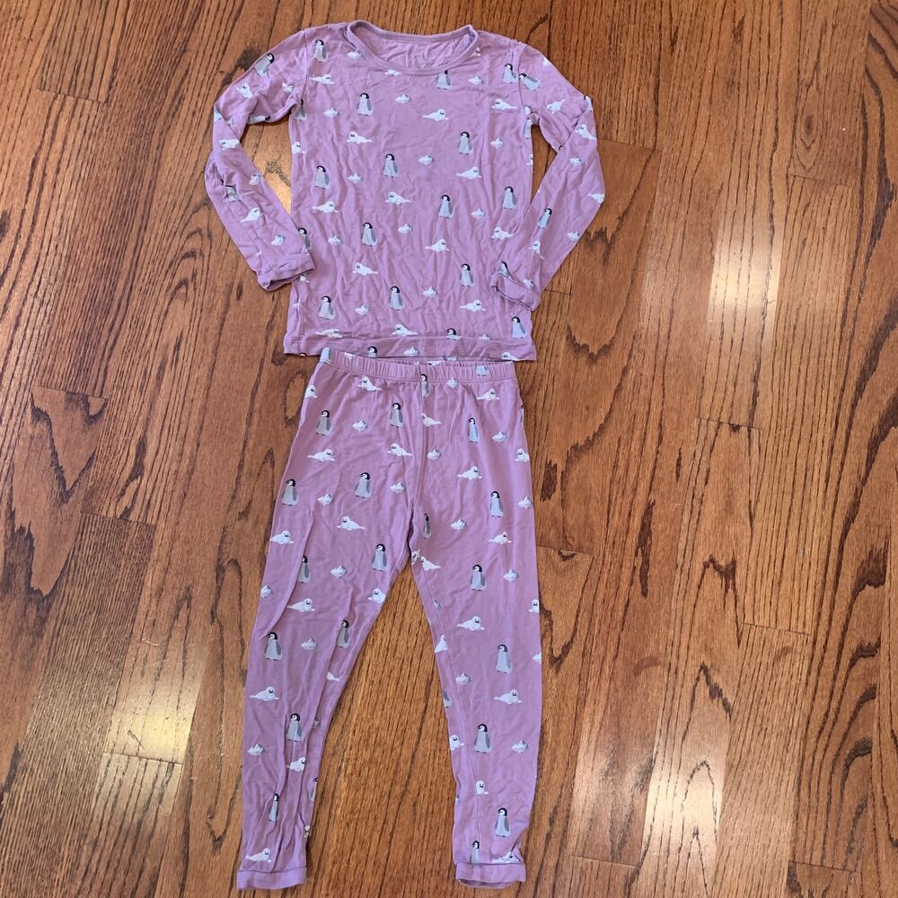 Kyte Penquin & Seal Long Sleeve Matching Pajama Set | Purple Gray | 5T